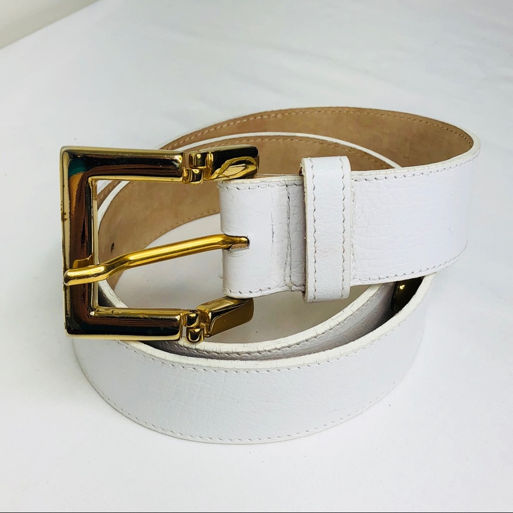 Carlos Falchi white designer leather belt 36”